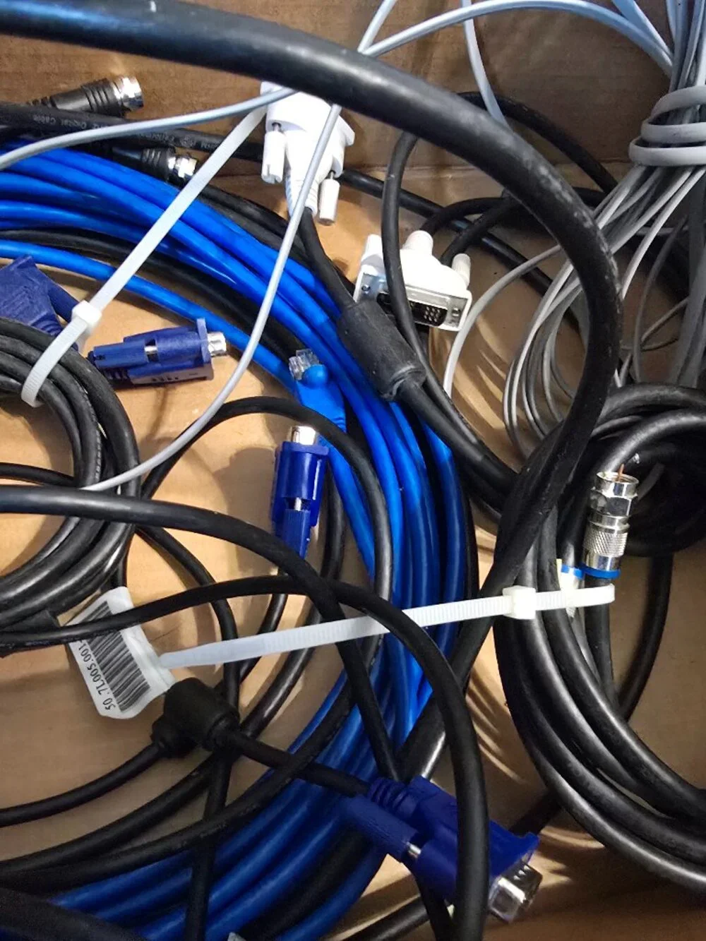 Mixed PC Tech Cable Lot Box VGA DVI Ethernet Coaxial Monitor Networking Cord Set